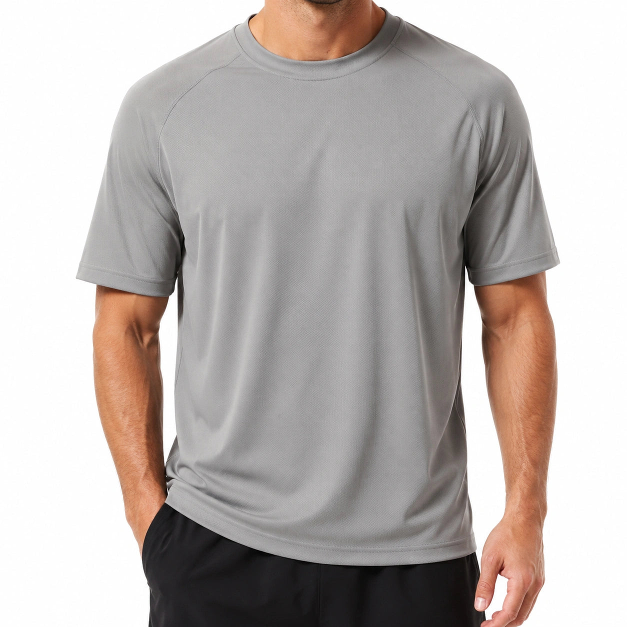 T-shirt sportiva uomo L in poliestere grigio a manica corta