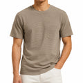 T-shirt uomo L in tessuto testurizzato tortora con tasca sul petto - girocollo casual