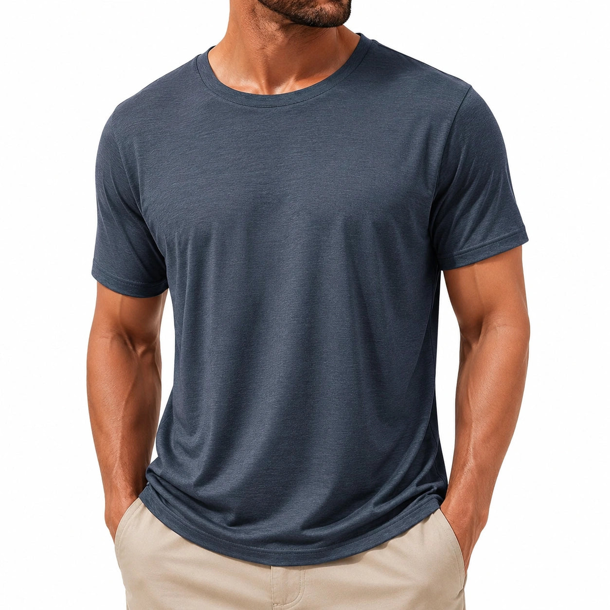 T-shirt uomo taglia L in tessuto leggero blu scuro - girocollo a maniche corte