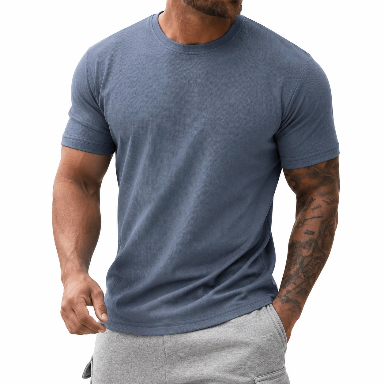 T-shirt uomo M in tessuto a maglia blu ardesia - girocollo casual