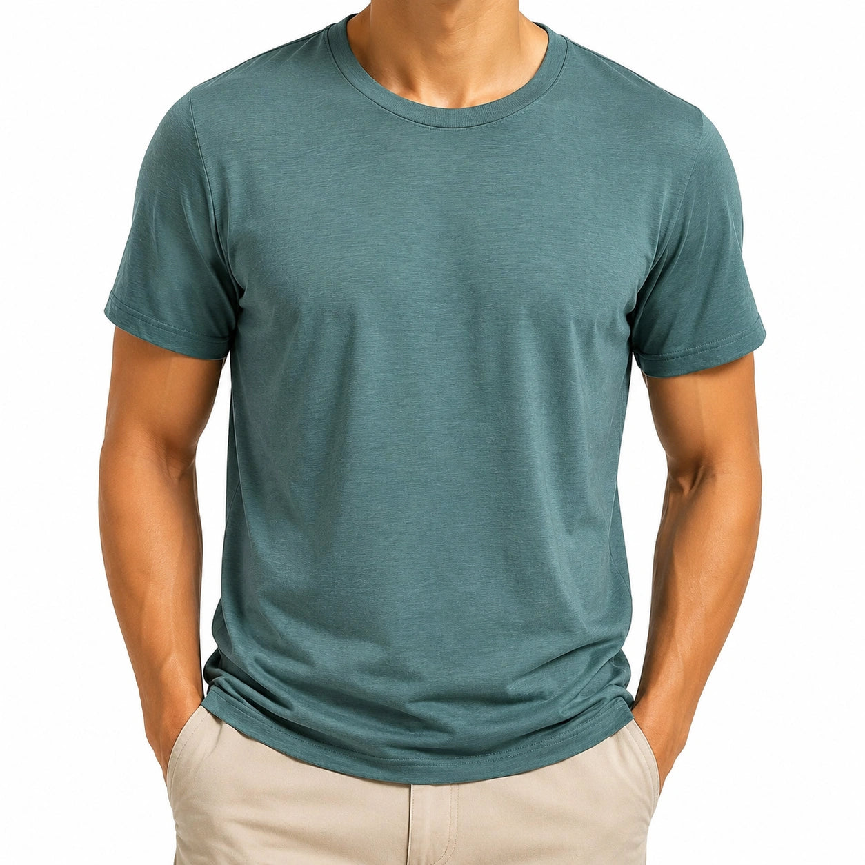T-shirt uomo taglia M in tessuto verde petrolio a maniche corte - girocollo casual