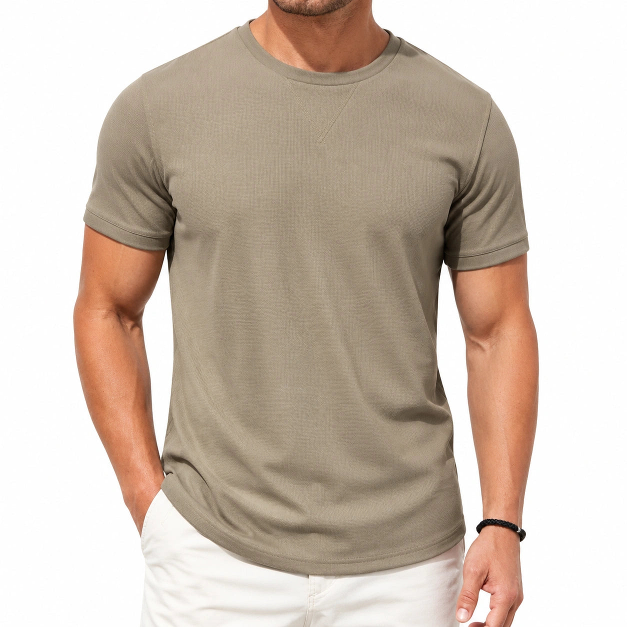 T-shirt uomo taglia M in tessuto a maglia tortora a maniche corte casual