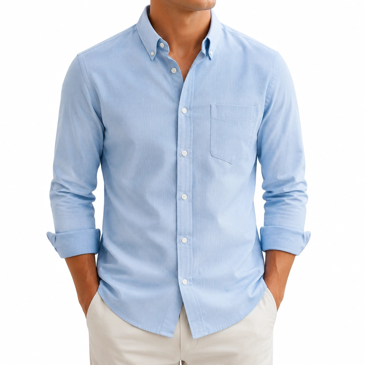 Camicia uomo taglia L azzurro chiaro a maniche lunghe con colletto button-down