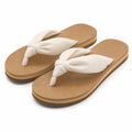 Infradito donna 42/43 beige e bianco con fascia in tessuto - stile estivo casual