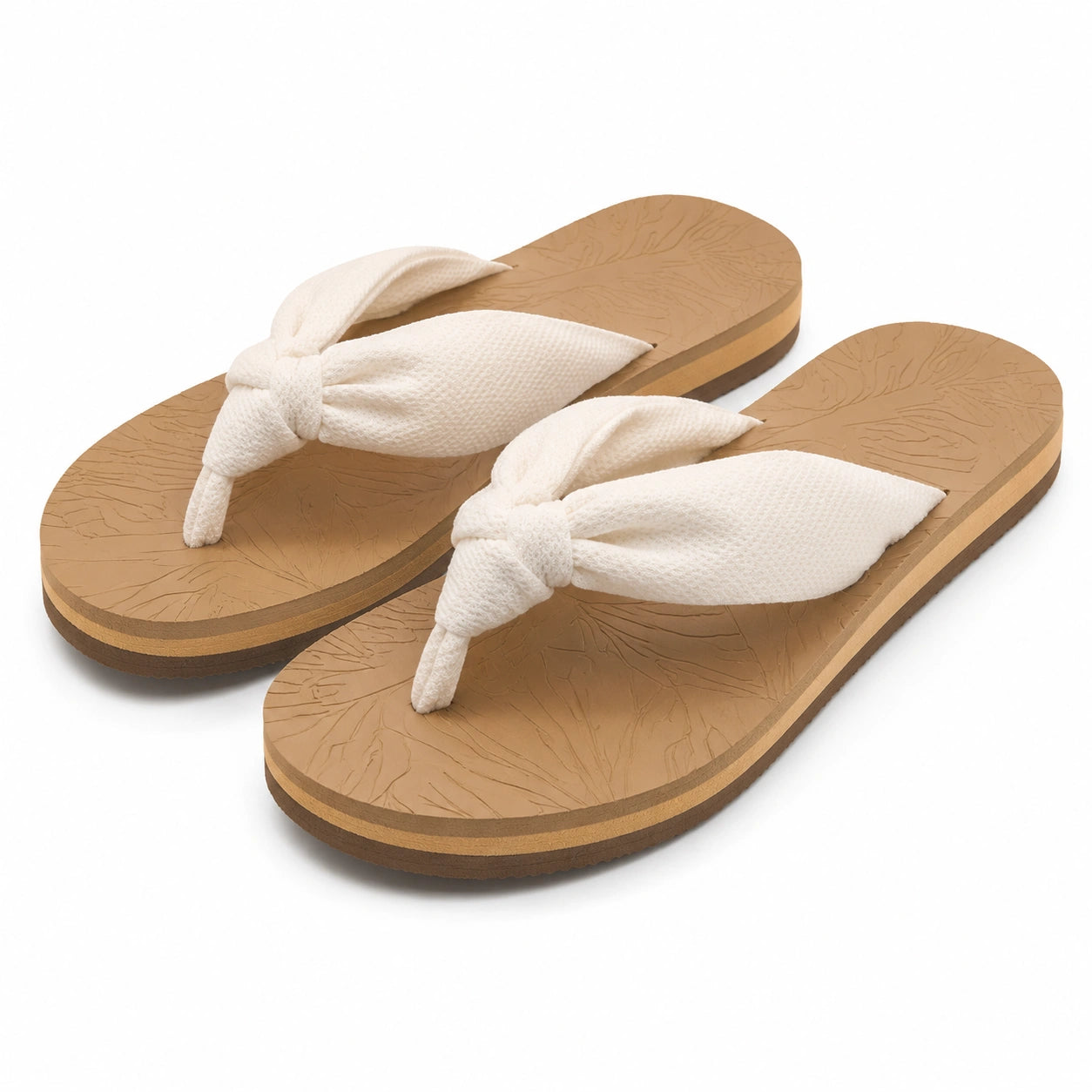 Infradito donna 42/43 beige e bianco con fascia in tessuto - stile estivo casual