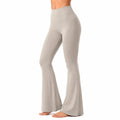 Leggings donna taglia L in tessuto elasticizzato beige a vita alta svasati