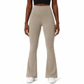 Leggings donna L a vita alta beige in tessuto elasticizzato a zampa