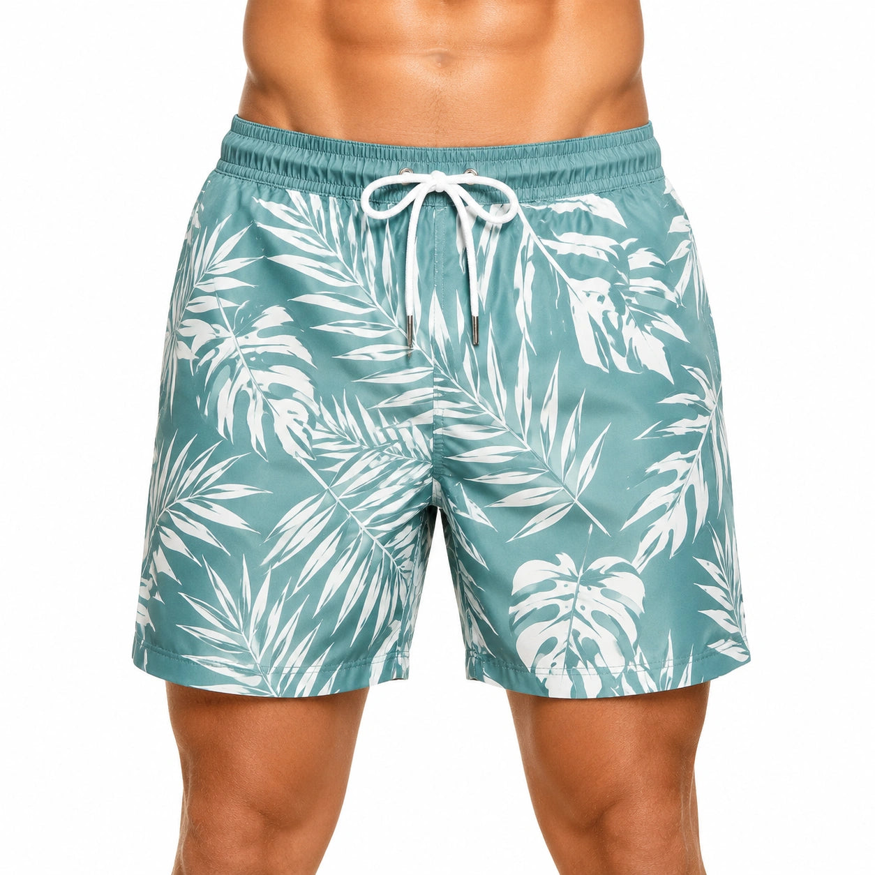 Costume da bagno uomo XL verde acqua con stampa tropicale e coulisse