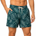 Costume da bagno uomo XL in tessuto sintetico verde petrolio con stampa foglie e tasche