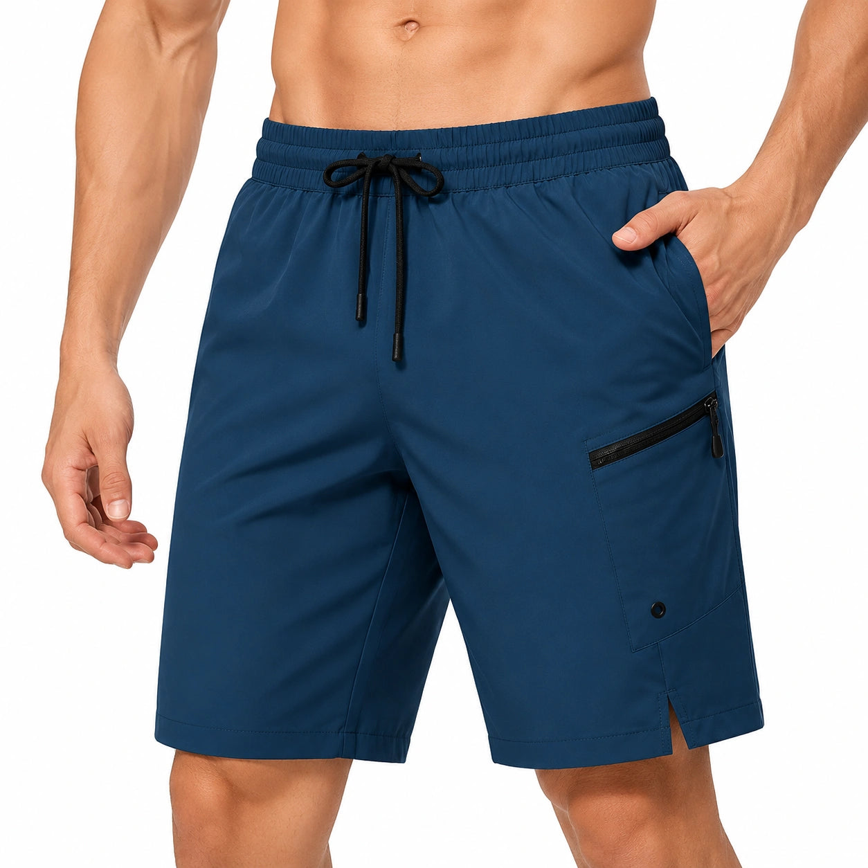 Costume da bagno uomo taglia M in tessuto sintetico blu navy con tasche e coulisse