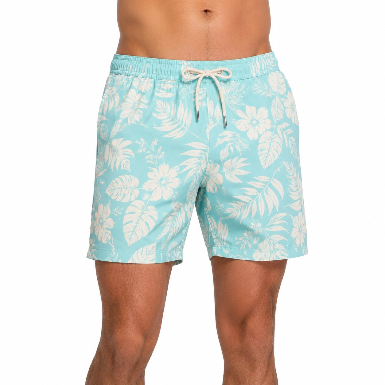 Costume da bagno uomo taglia M in tessuto sintetico turchese con stampa floreale - shorts mare con coulisse