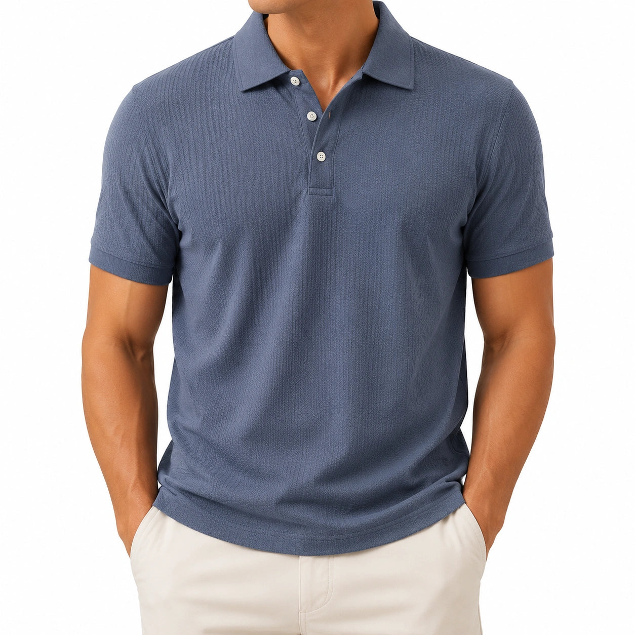 Polo uomo taglia L in tessuto testurizzato blu a maniche corte stile casual