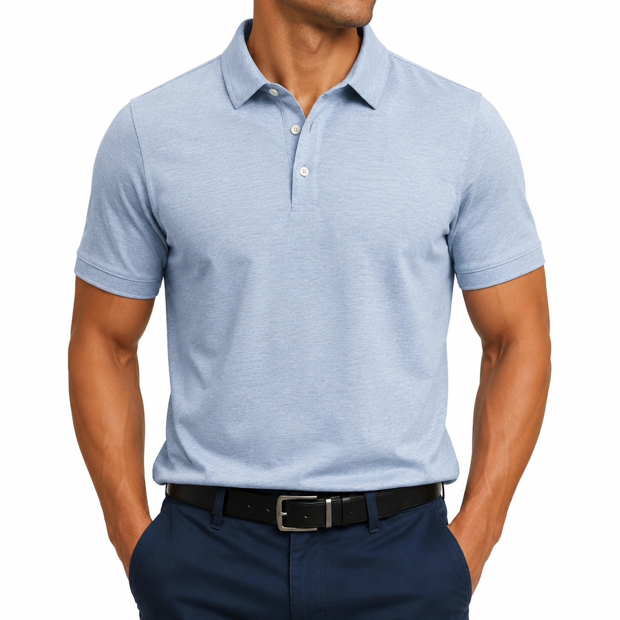 Polo uomo taglia L in tessuto azzurro a manica corta stile casual