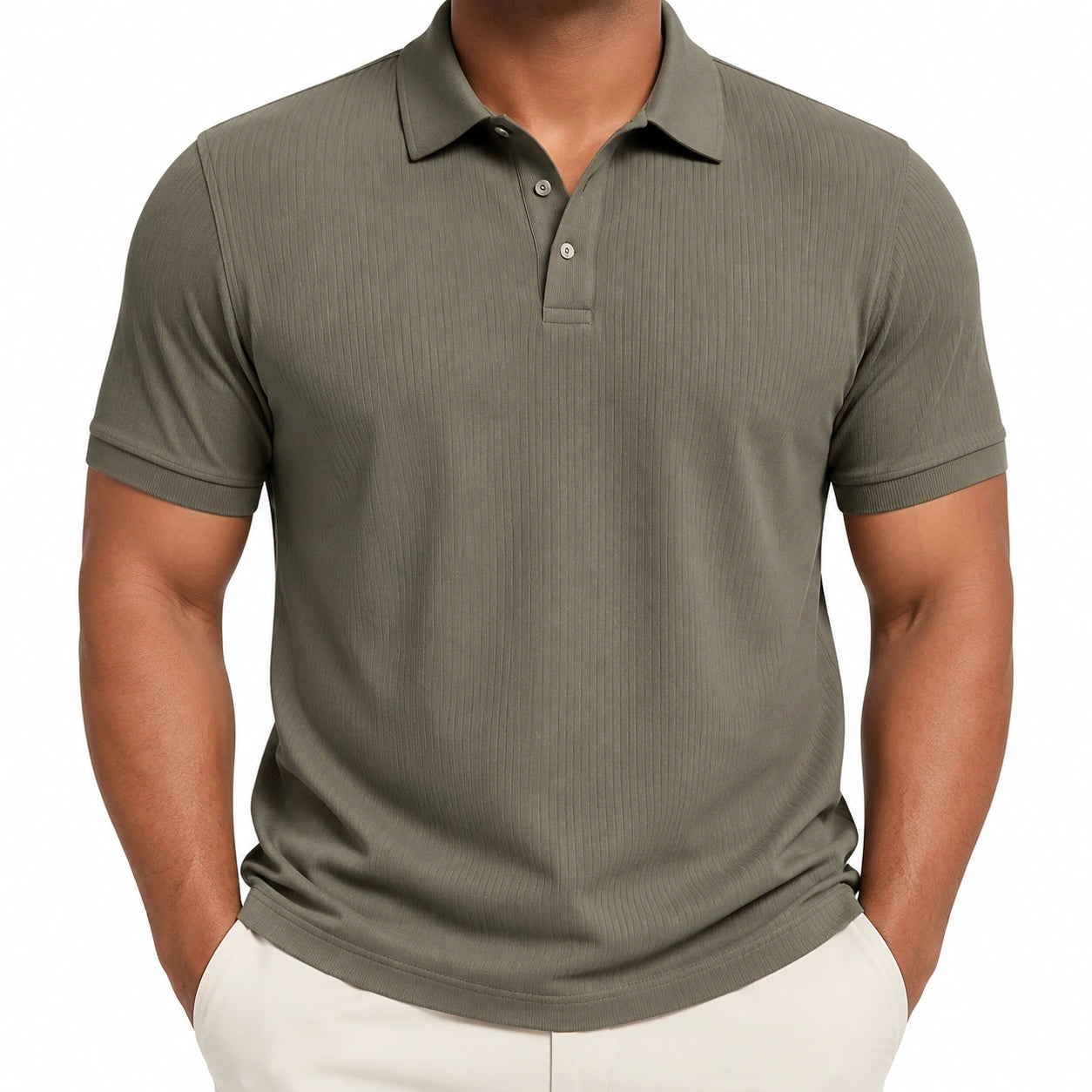 Polo uomo taglia M in tessuto a costine verde oliva a maniche corte stile casual