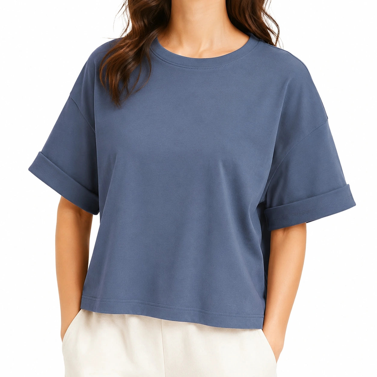 T-shirt donna taglia M blu ardesia in tessuto a maglia - vestibilità ampia casual